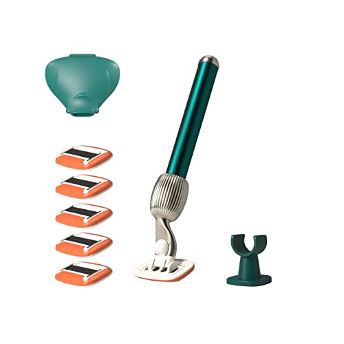 Fler The Razor Shave Set - 5 Blade Metal Razor for Women with Wall Holder, 6 Refill Cartridges & Protective Travel Case, Unisex Shaver with Aloe Vera, Vitamin E & Jojoba Oil - Pine (Green)