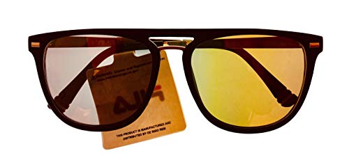 Fila Mens Matte Black Soft Square Metal Sunglass, Flash Lens SF9341 U28G4