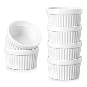 vancasso 6 oz Ramekins Set of 6, White Porcelain Creme Brulee Souffle Ramekins for Baking, Pudding Custard Cups, Dipping Sauces, Dishwasher and Oven Safe, White
