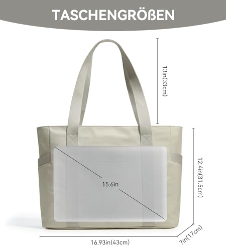 KALIDI Shopper Tasche Damen Handtasche Groß Arbeitstasche Uni Tasche Damen-Shopper Tote Bag Grau FüR Arbeit, School, BüRo, Schule