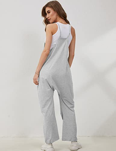 Lentta Women's Causal Jumpsuits V Neck Sleeveless Harem Overalls Stretchy Adjustable Strap Romper with Pockets(LightGrey-M) - Thumbnail 4