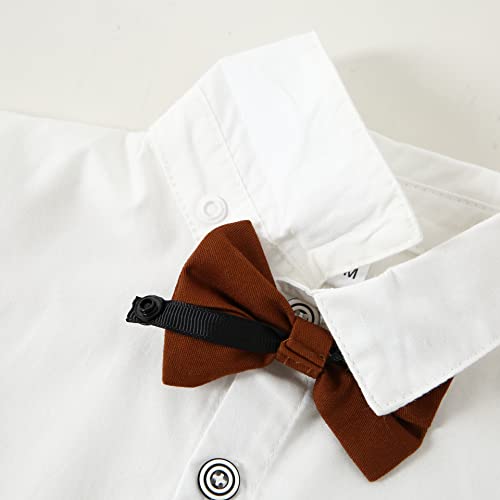 Image of YALLET Toddler Baby Boy Clothes Suit Gentleman Wedding Outfits Formal Dress Shirt+Bowtie+Suspender Pants