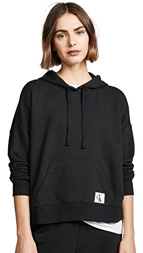 Calvin Klein Women's Monogram Lounge Long Sleeve Hoodie Sweater, Black, M