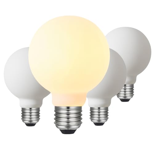 LED Light Bulb G25/G80 Dimmable Flick-Free Matt Porcelain White 120V 6W 2700K CRI95 High Color Accuracy Light Globe, 550LM, 55W Equivalent Edison Bulb 4-Pack
