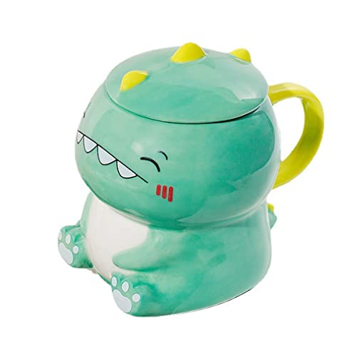 Taza Dinosaurio 3D, Taza con Cuchara y Tapa, Taza Cafe Kawaii Taza Esmaltada Dinosaurio Taza...