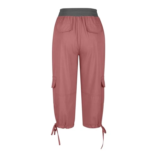 Cargo Capri Pantalones Mujer Cintura alta sólido bolsillos Pantalones básicos Cintura elástica Comodidad3
