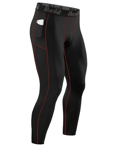 Image of Runhit Mens Compression Pants Running Tights Pockets Sports Leggings Spandex Workout Cycling Athletic Thermal