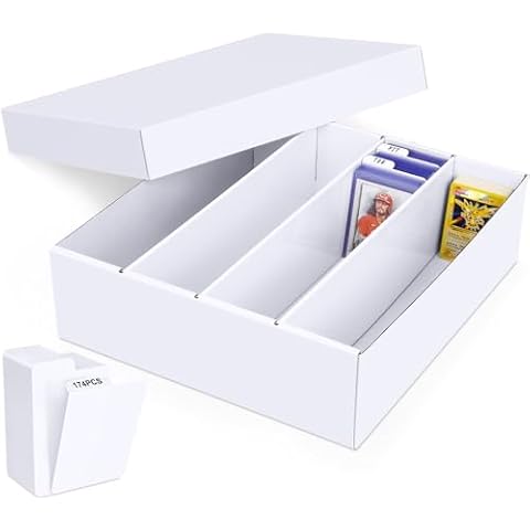 Leyzan Trading Card Storage Box, 3200 Count Cardboard Storage Box with 174 PCS Trading Card Dividers for Baseball/Mtg/Tcg/sports/game cards Organizer, Vertical Cover