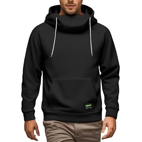Sweat à capuche pour homme noir col roulé uni taille 3XL pour l'hiver