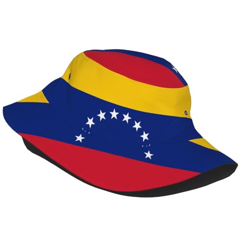 Flag of Venezuela Adult Unisex Sunshade Bucket hat, Non-Shrinking, Lightweight, Breathable, Foldable, Easy to Store Black2