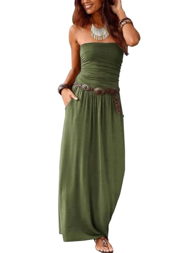 nicticsi Robe Bustier Longue pour Femme Décontractée Robe de Plage Bohème Épaules Dénudées sans Manches Elégant Bodycon-Robe avec Poche Jupe Respirante...