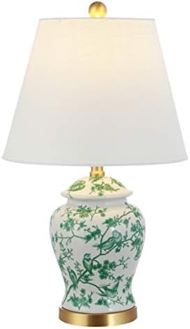JONATHAN Y 22" White/Green Ceramic Table Lamp, French Country Chi...