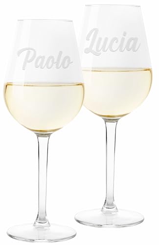 Colorfamily Coppia di Calici Personalizzati con Incisione - Idea Regalo per Matrimonio, Anniversario o San Valentino - Personalizza con Nome, Data o scritta - In Vetro - Regali Originali 50 cl