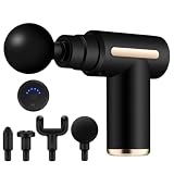 Massage Gun for Deep Tissue, Portable Percussion Device with 4 Interchangeable Heads, 6 Speeds, Quiet Motor, for Back, Neck, Shoulders and Body Pain Relief, Cordless, Home Gym