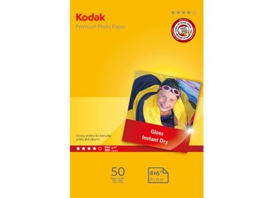 Kodak Premium Gloss Instant Dry Photo Paper 6x4" (100 x 150 mm) 240 g/m2 for All Makes Inkjet Printers (50 Sheets)