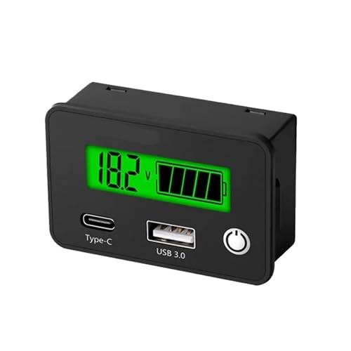 デジタル電圧・電流計 鉛蓄電池 リチウム電池容量インジケーター 電圧テスター DC8-30V USB Type-C ブラック グリーンスクリーン