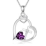 YAFEINI Heart Cross Necklace Cross February Birthstone Necklace Christian Religious Jewelry Birthday Gifts for Women Wife Mom
