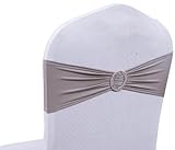 MDS Pack of 100 Spandex Chair Sashes Bow sash Premium Stretch Chair Cover Band with Buckle Slider Elastic Chair Ties for Wedding and Events Decoration Spandex Slider Sashes Bows - Silver Gray