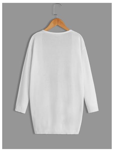 SweatyRocks Girl's Open Front Cardigans Long Sleeve V Neck Knit Sweater Coat White2