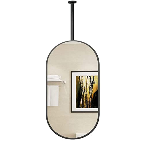 Espejo ovalado para barra colgante de techo, espejo de maquillaje montado en la pared, espejo decorativo simple con brazo ajustable, color negro