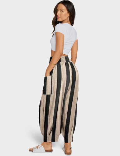 Image of TARSE Women's Linen Wide Leg Pants Baggy High Waist Palazzo Pants