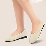 OFFCUP Damskie baletki z dzianiny, okrągły nosek, płaskie, slip-on, wykonane z dzianinki, wygodne i miękkie, beżowy, 39 EU