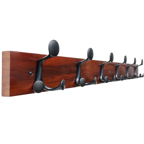 SKOLOO 36-Inch Cherry Wood Coat Rack Wall Mount with 6