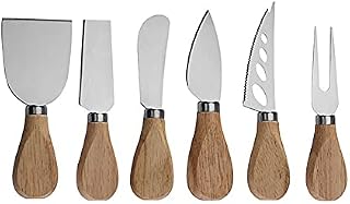 Cheese Knife Gift Set 6 Pcs Stainless Steel Pizza Cutter Cheese Slicer with Wooden Handle Perfect for Christmas Halloween Party. (Wood Color)