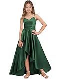 dideyttawl 2025 Emerald Green Silk Satin Flower Girls Dresses Plus Size Long Quinceanera Bridal Shower Gown Sleeveless Engagement Party Piano Performance Dress Size 16