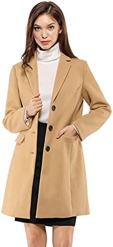 Allegra K Women's Notched Lapel Single Breasted Outwear Winter Coat Medium Browns