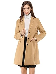 Allegra K Damen Wollmantel Revers Knopfleiste Wintercoat Mantel Brauntöne M