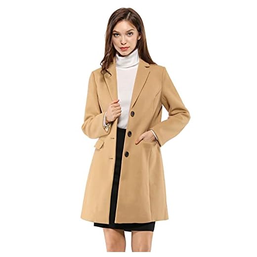 Allegra K Women's Notched Lapel Single Breasted Outwear Winter Coat X-Large Browns