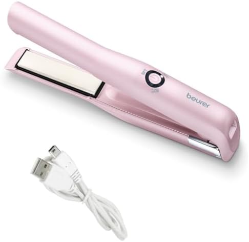 Beurer HS 20 cordless hair straightener | Battery operation |Tourmaline coating |Three variable temperature settings| 3 years Warranty, Pink