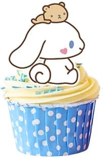 Miniatura 5 de Cinnamoroll - 24 adornos para tartas, decoración de cupcakes, suministros de fiesta de cumpleaños de Cinnamoroll (5)