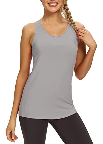 Image of Mippo Womens Long Workout Tops Racerback Athletic Yoga Gym Tank Top Sports Tennis Shirt
