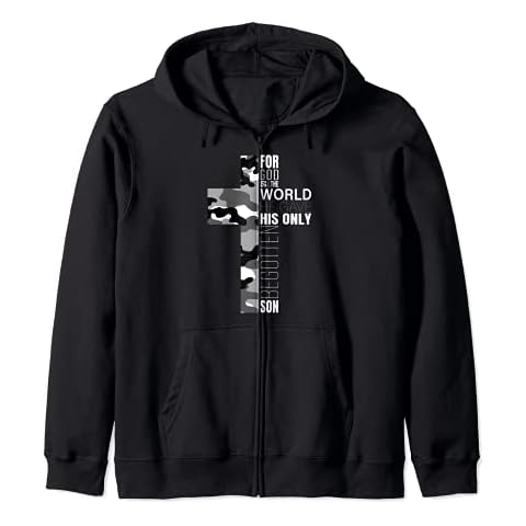 Camo Christian Gifts Catholic John 3:16 Bible Verse Men Boys Zip Hoodie Cover