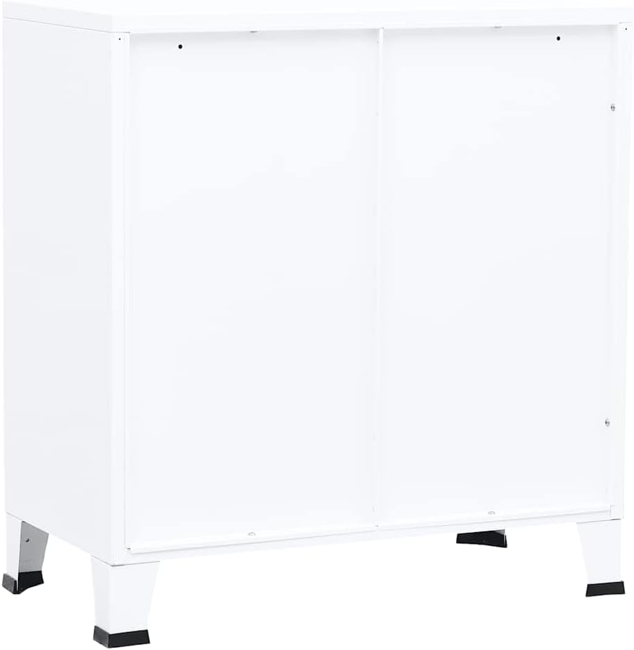 White Industrial Storage Chest, Steel & Plastic, 29.5x15.7x31.5 in, Ventilated Design for Bedroom Storage, Living Room, Office, 44 lbs Capacity
