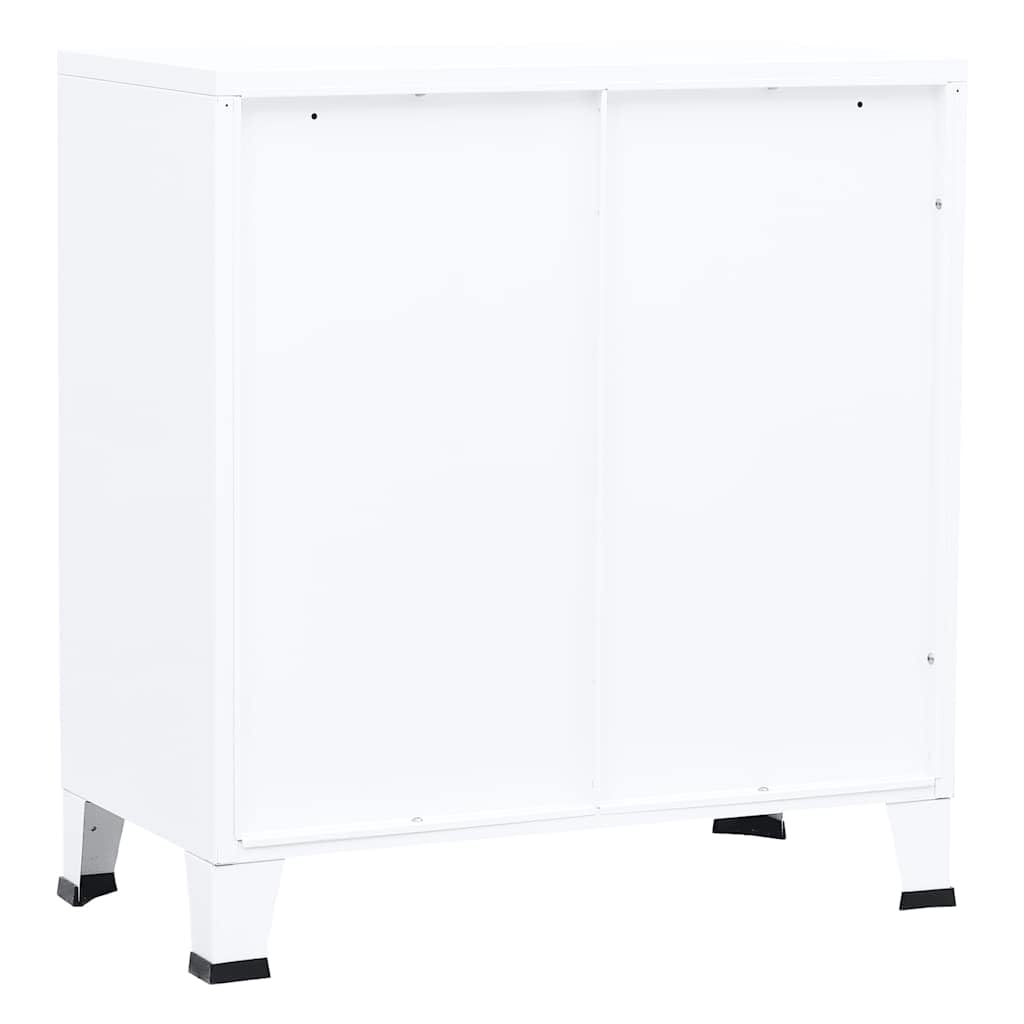 Industrielle Aufbewahrungstruhe aus Stahl Weiß 75x40x80 cm mit 1 Einlegeboden und Namensschildern, Stahlfüße mit Kunststoffkappen, Lüftungsschlitze, für Büroorganisation