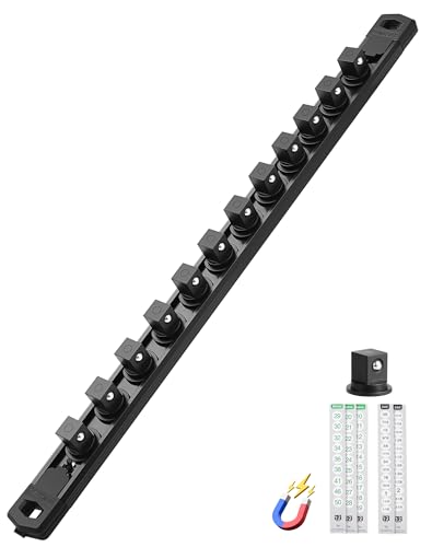Image of ALOANES Magnetic Socket Organizer Set, 1 /2-Inch Drive Heavy Duty Aluminum Socket Rail Organizer, 360 Swivel Clips Socket Holder Kit for Toolbox Drawer Fit 1 /2-Inch x 12 Clips (Black, 1PC)