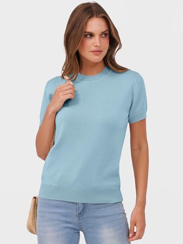 Image of ANRABESS Womens Short Sleeve Sweaters Wool Blend Crew Neck Sweater Shirts Business Casual Work Tops 2026 Summer Outfits