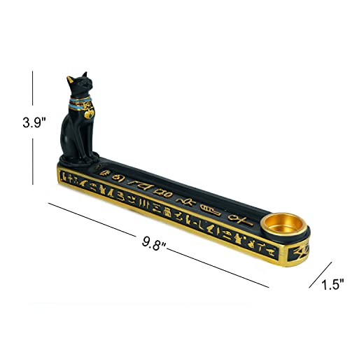 OwMell Egyptian Incense Holder for Sticks, Egyptian Cone Incense Burner with Ash Catcher, Incense Tray for Sticks 10" - Egyptian Cat