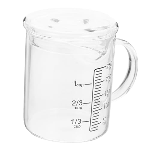BAZEITFLOW Taza Medidora de Vidrio con Asa Aislante y Tapa Graduada para Cocina y Repostería Resistente y Fácil de Limpiar para Hogar y Hostelería