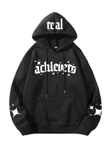 SOLY HUX Men's Y2k Hoodies Pullover Drop Shoulder Long Sleeve Baggy Shirts Letter Graphic Hooded Sweatshirt