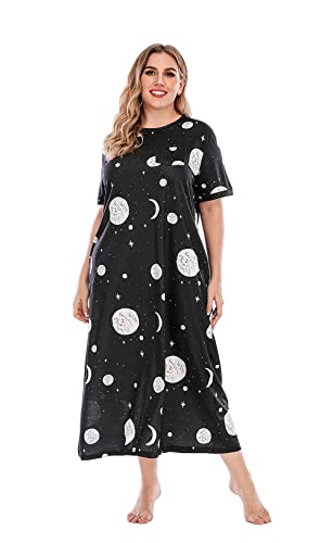 Camisón de Talla Grande para Mujer, Cuello Redondo, Manga Corta/Larga, camisón con Estampado de Cielo Estrellado, Vestido de salón, L-5XL Cover