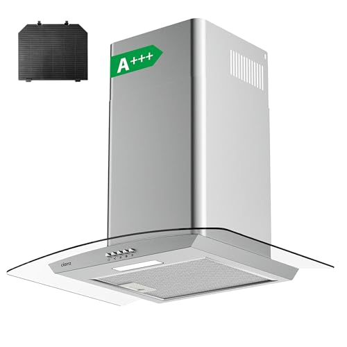 CIARRA A+++ Campana extractora de 60 cm, 650 m³/h, con filtro de carbón activo CBCF004, campana de pared de cristal, 4 niveles