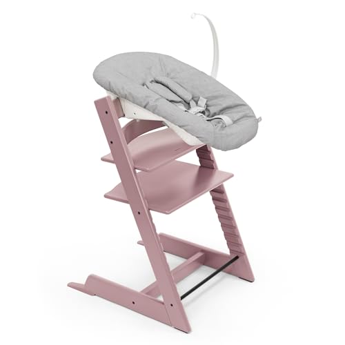 Silla Tripp Trapp de Stokke (Heather Mauve) con Newborn Set (Grey) - Para recién nacidos hasta 9 kilos - Acogedor, seguro y fácil de usar