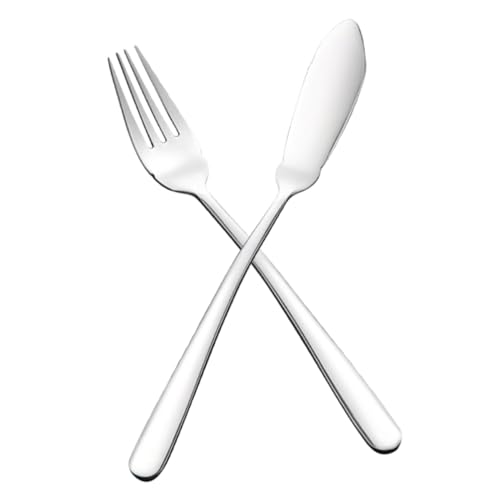 LOORGVEL Cubiertos Pescado Acero Inoxidable Cuchillo y Tenedor para Servir Comida Occidental Cubertería Hogar y Restaurante Diseño Ergonómico y Resistente para Comedor y Eventos