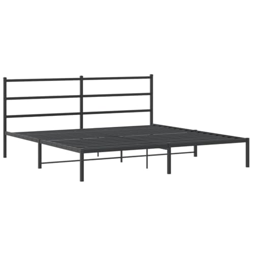 vidaXL Estructura de Cama con Cabecero, Somier de Cama, Armazón Marco de Cama, Cama de Invitados para Dormitorio, Metal Negro 200x200 cm