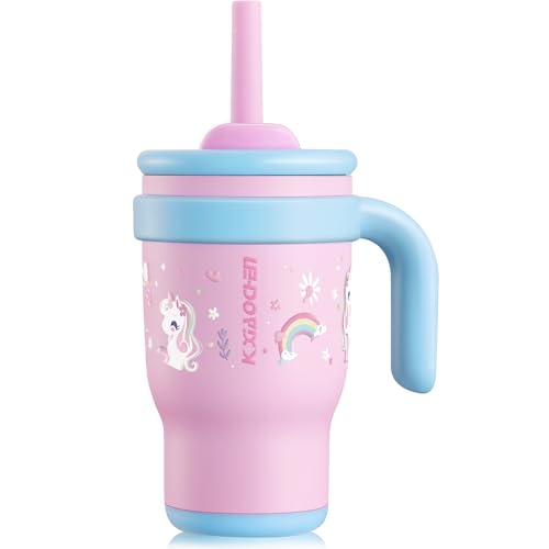 Image of KXIAOCHEN 14 oz Toddler Tumbler with Straw, Spill Proof Lid and Handle