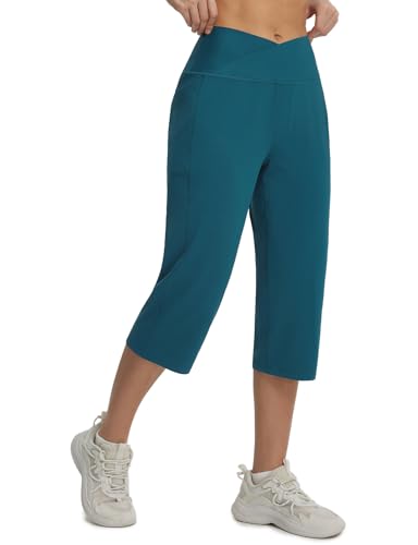 Pantalon yoga femme fluide 45cm baleaf pantacourt d'été taille haute avec poches